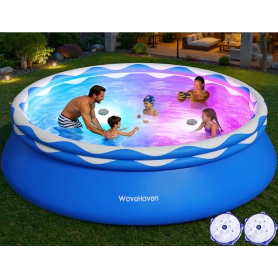 Easy Set Pool with Pool Lights, Upgraded Above Ground Pool for Adults, Round Inflatable Swimming Pool 8ftx30in, Quick Set Top R
