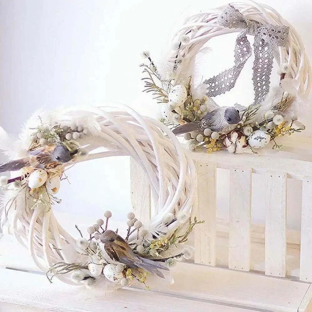 10-30cm White Wicker Wreath Garland Decor Rattan Ring Artificial Flowers Garland DIY Handmade Craft Accessories Christmas Decor