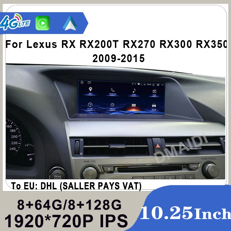 

8 + 128G для Lexus RX RX270 RX350 RX450H 2009-2015 Автомобильный мультимедийный видеоплеер CarPlay автомобильная навигация 10,25 дюймов Android 12 WIFI