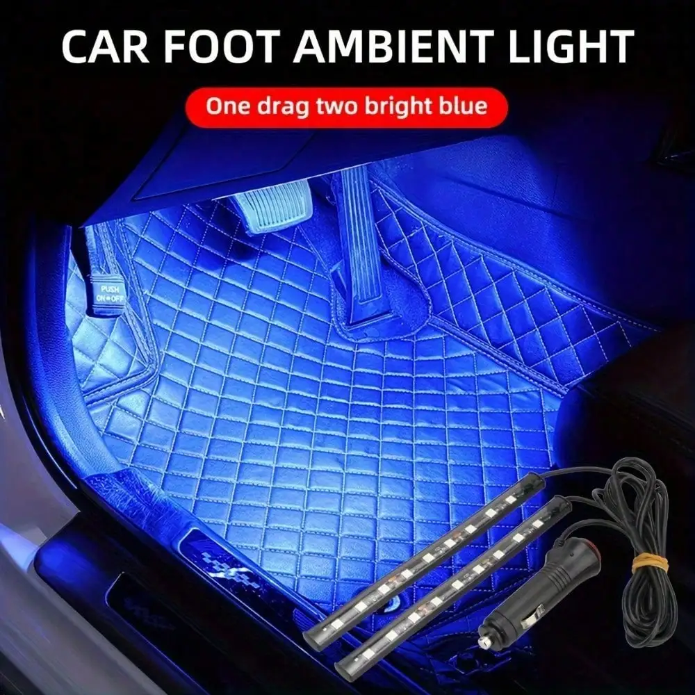 12V Car LED Ambient Light Strip - Blue Dual Cigarette Lighter Plug & Play Neon Decorative Lighting for Auto Interior Accessories
