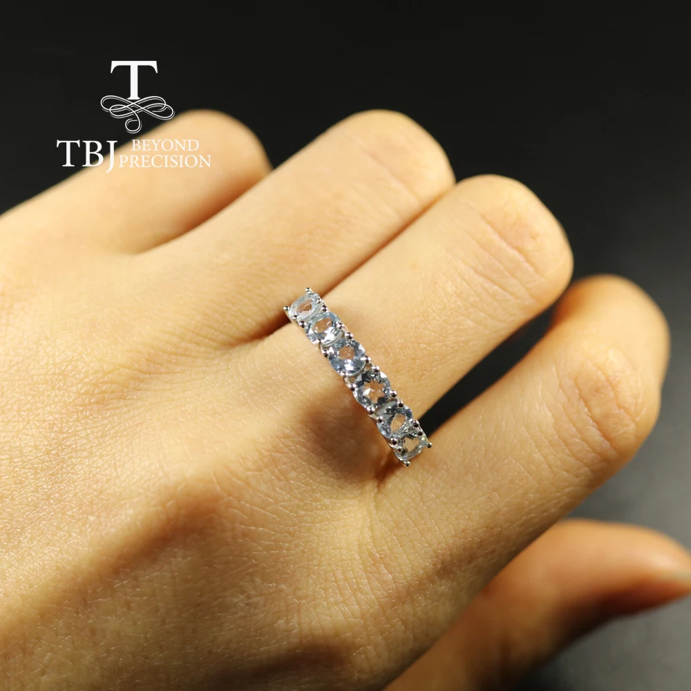 Anello acquamarina naturale brasiliana rotondo 4mm gioielli in argento sterling 925 per le donne semplice anello da indossare ogni giorno regalo per la moglie