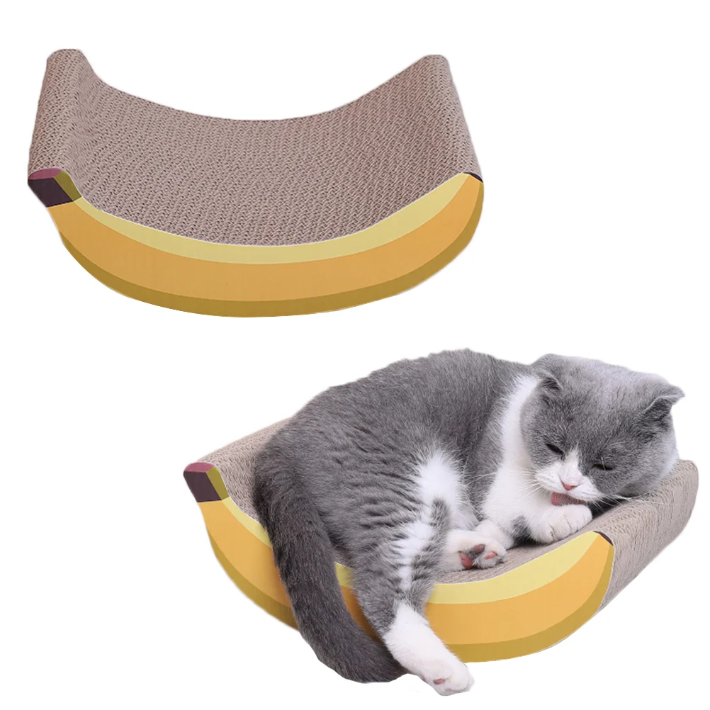 1pc Banana Shaped Corrugated Cat Scratch Board Cat Supplies Cat Kitten Scratching Board Scratch Play Toy (Yellow)