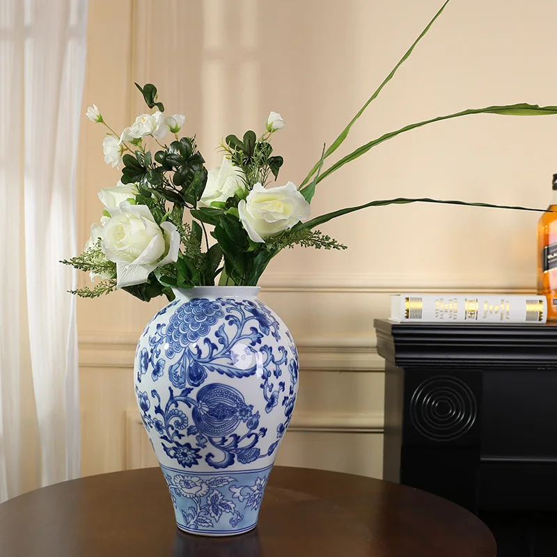 

Blue and white porcelain French vase B&B living room entrance rack floor-standing flower arrangement