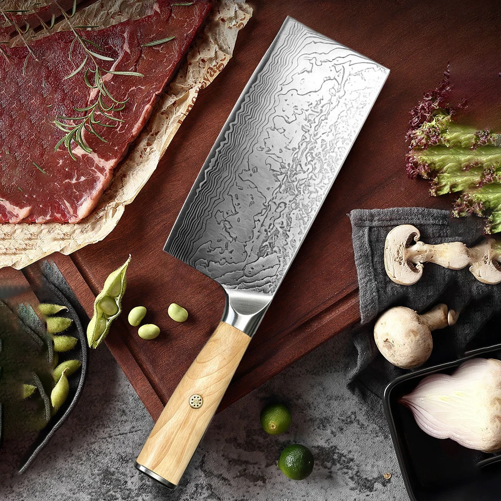 7 Inch Chinese Chef Knife 67-layers Damascus Steel VG-10 Blade Messer Wood Handle Slicing Cleaver Kitchen Knife Cooking Tools