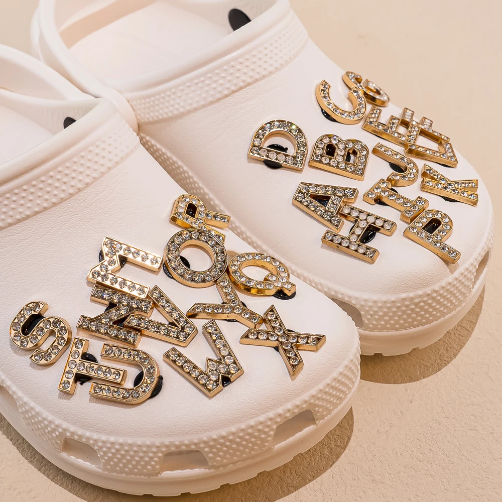 1 Stück Buchstaben Luxus Schuh Charms Alphabet Schuh Dekorationen Pins für Sandalen Frauen Mädchen Geschenke Bling Zubehör – Detail 12