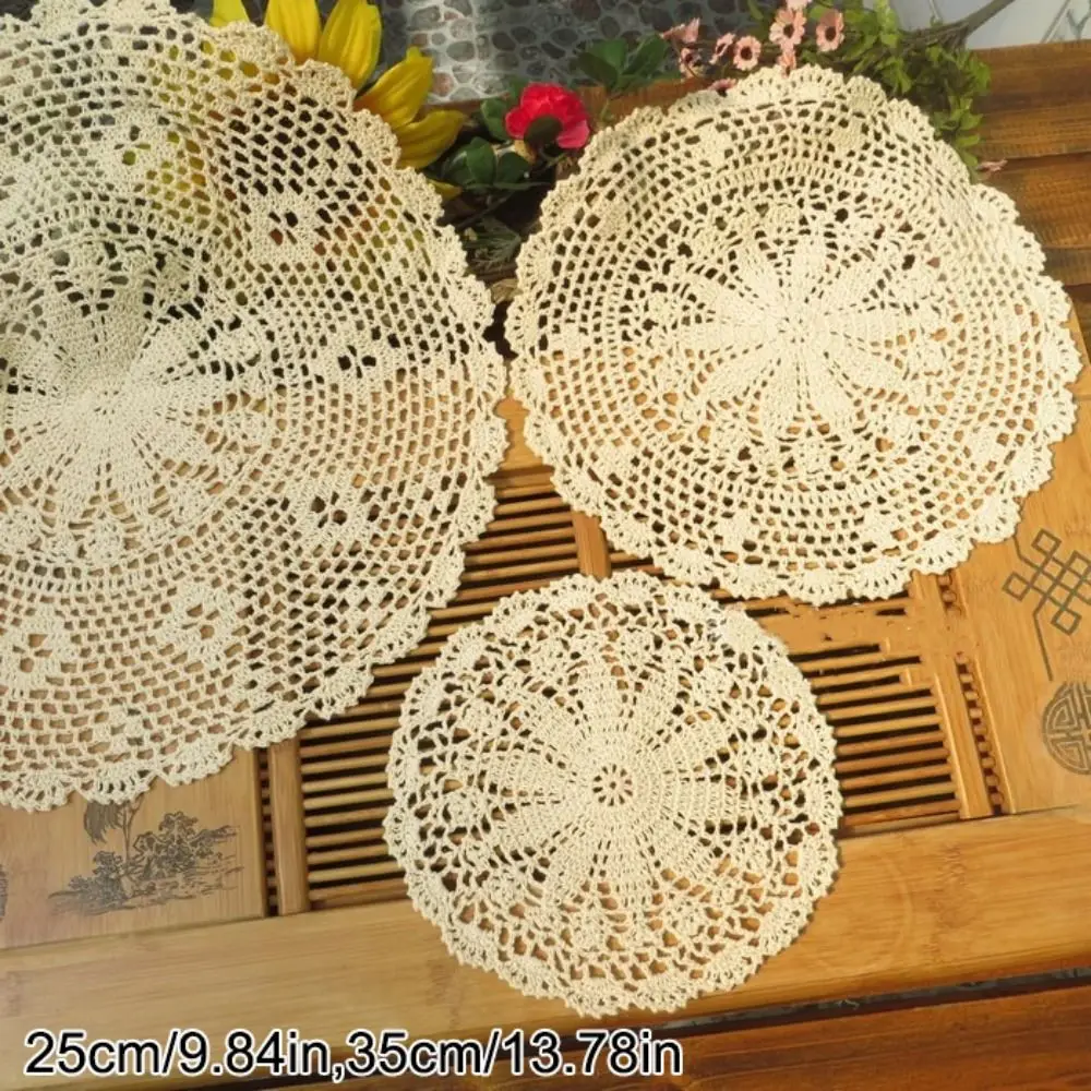 New Vintage Crocheted Doilies Shabby Chic Round Crochet Placemet Handmade Tablecloth Wedding Event Decor Dust-proof Cover Cloth