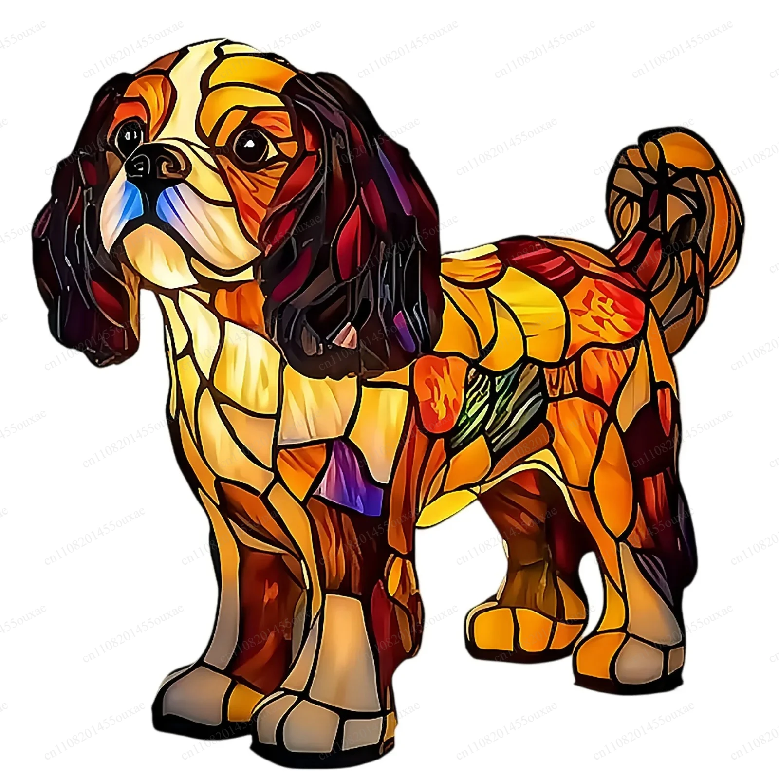 Colored Resin Animal LED Night Light Cute Dog Stained Glass Style Table Lamp Bedroom Decor Ornament
