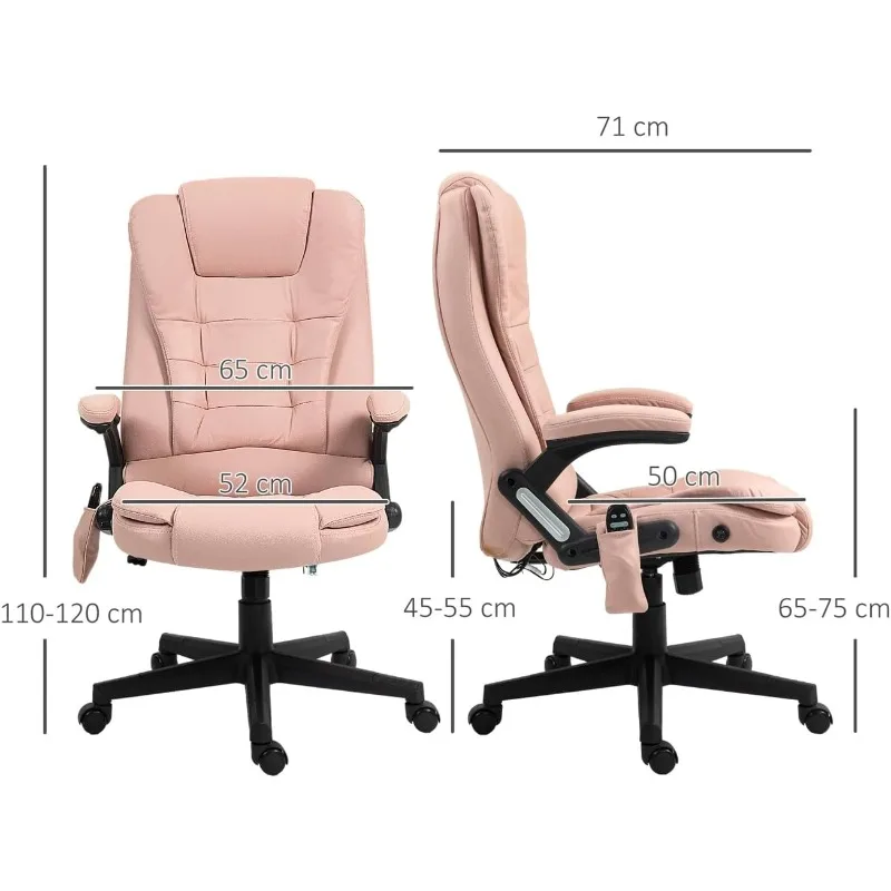 Ergonomic High-Back Executive Office Chair with 6-Point Vibrating Massage, Heating, and Padded Armrests, Pink Polyester