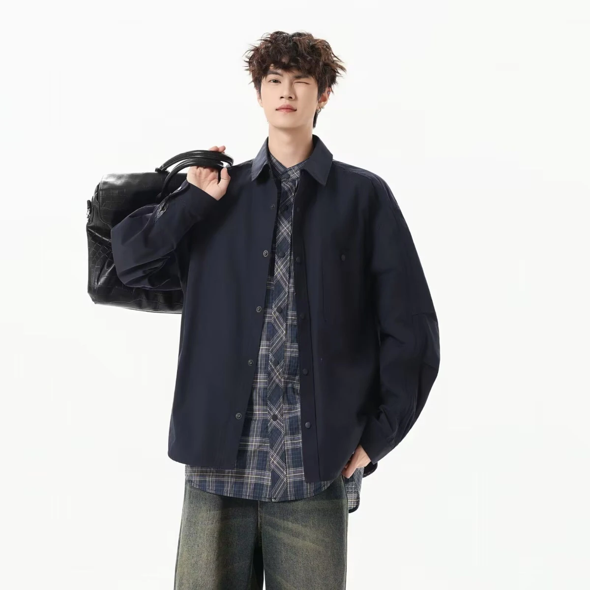 

Мужская повседневная куртка с воротником против морщин, не гладить, износостойкий универсальный топ, модная верхняя одежда, весенне-осенняя длинная одежда с воротником-стойкой...