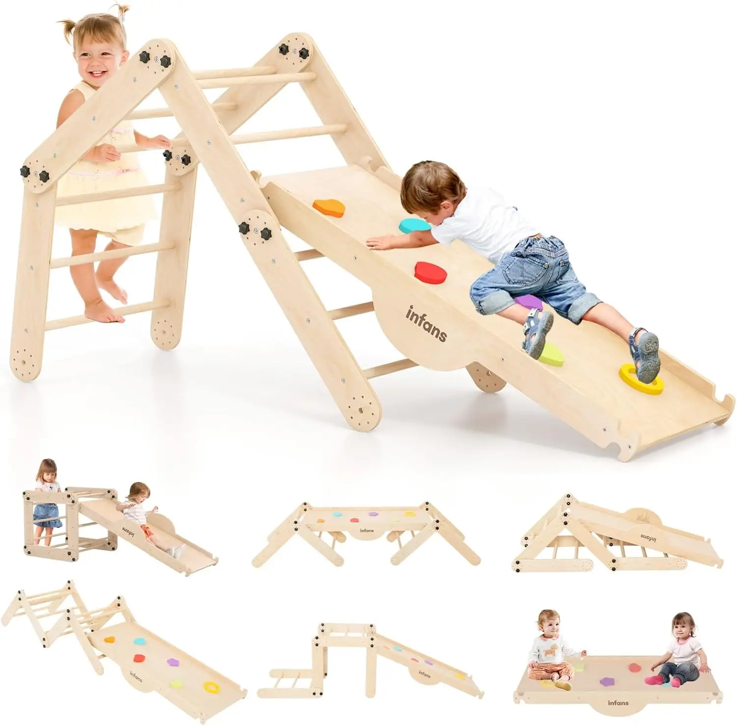

12 in 1 Climbing Toys for Toddlers, Upgrade Wooden Montessori Foldable Triangle Climber Set with Reversible Ramp Slide Ladder Se