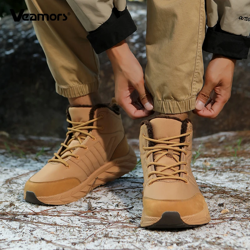 Pluszowe, ciepłe buty trekkingowe dla par, wodoodporne buty bawełniane, męskie i damskie buty sportowe outdoorowe z wysoką cholewką do trekkingu i na kemping.