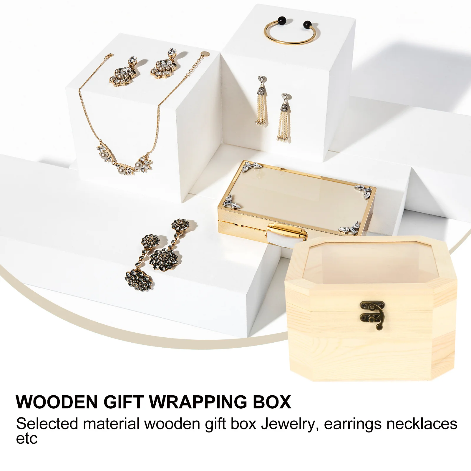

1Pcs Octagonal Wooden Gift Box Desktop Organizer Storage Case Packaging Box Jewelry Container Candy Holder Vintage Container