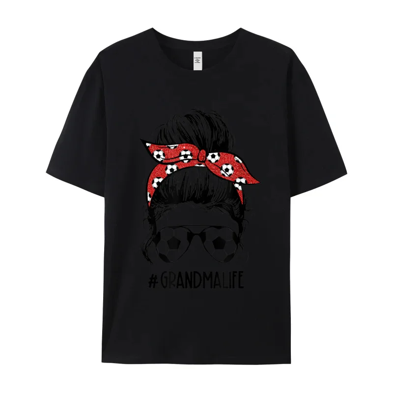 Grandma Life Soccer Messy Bun Tops Tees Family Crewneck Print Short Sleeve Cotton Fabric Men's T-Shirt Casual T Shirt
