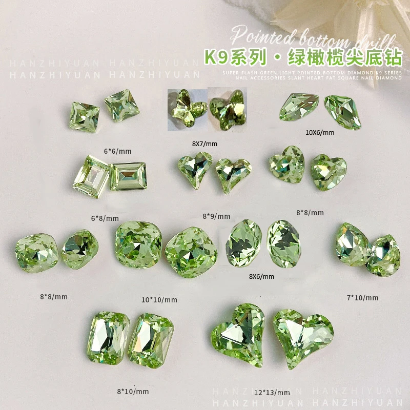 

10Pcs Diamond Crystal Nail Decor High Quality K9 Olive Color Multi Shaped Minar Luxury Shiny Rhinestone Zircon Part Nail Supplie