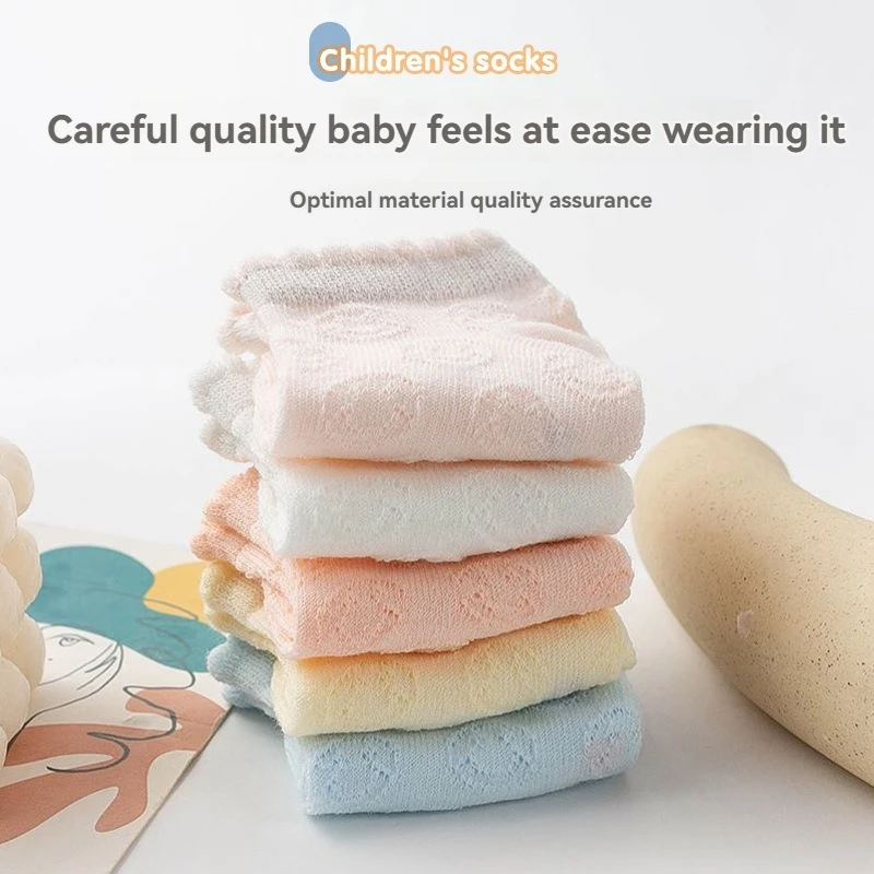 5 Pairs Spring Summer Children Cloth For Baby Boys Girls By Comfortable Soft Cotton Short Tube Mesh Lace Rib Socks