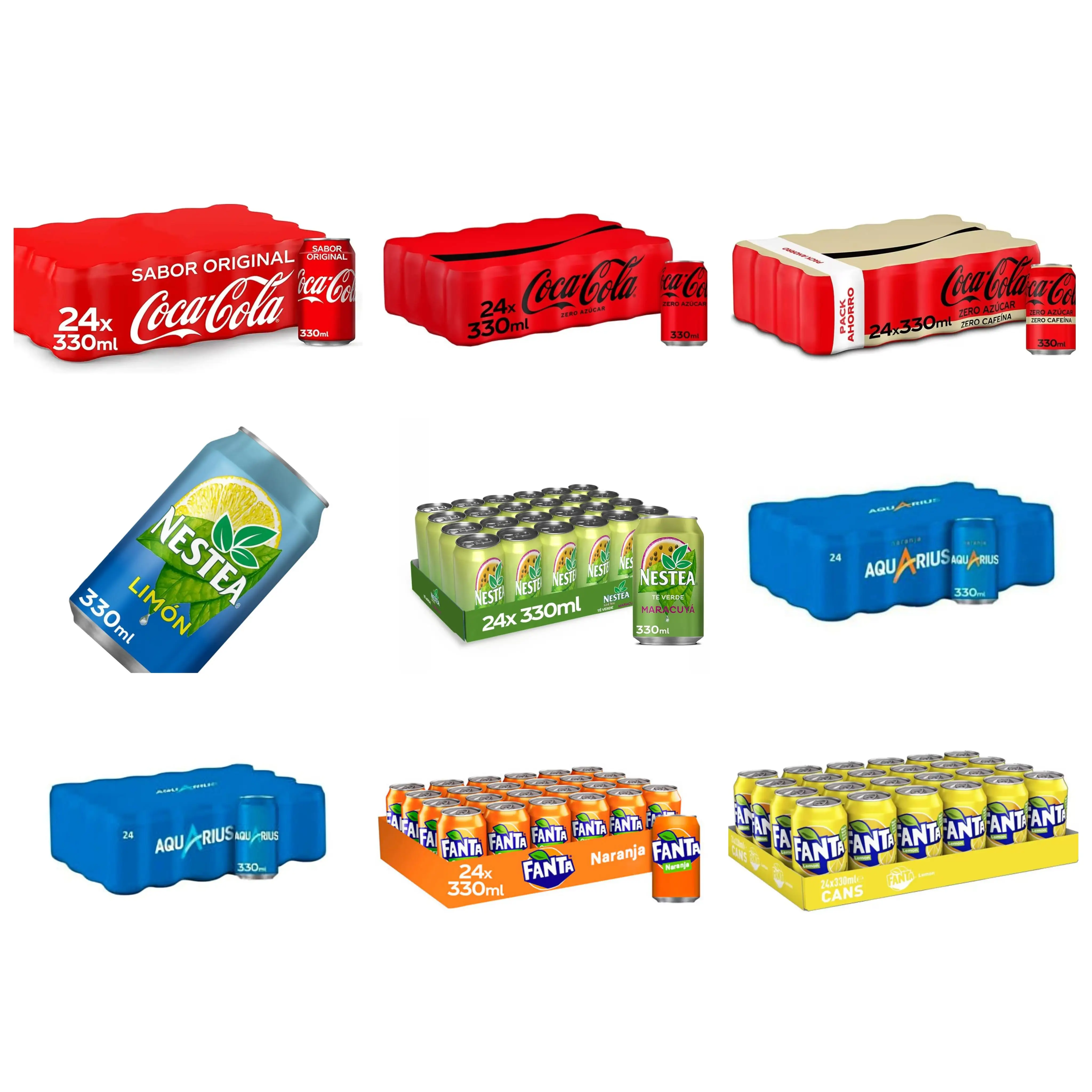 Coca Cola nacional original，Zero,zero zero,Nestea limon,maracuya,Fanta naranja,fanta limon,sprite Aquarius Naranja,Aquarius limon Sabor España nacional NO de importacion 330ml pack de 24u