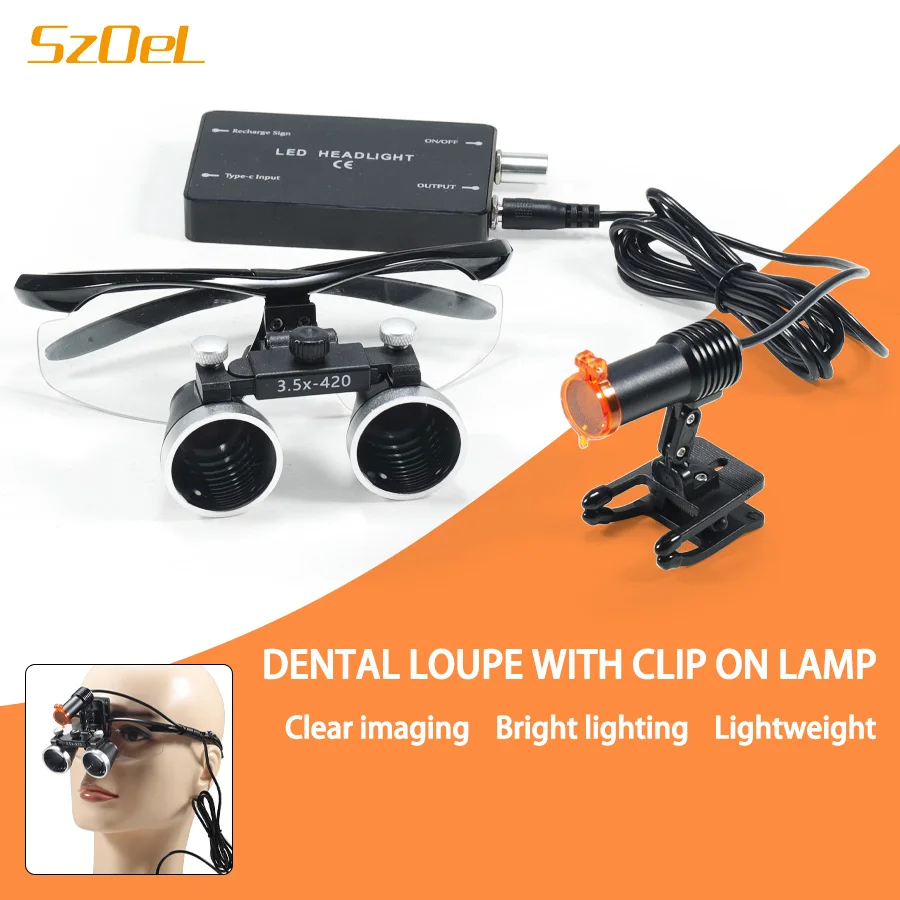 2.5X/3.5X Dental Binocular Loupes 5W Clip on High Brightness Spotlight Imaging Clear Loupes Suitable for Multiple Departments