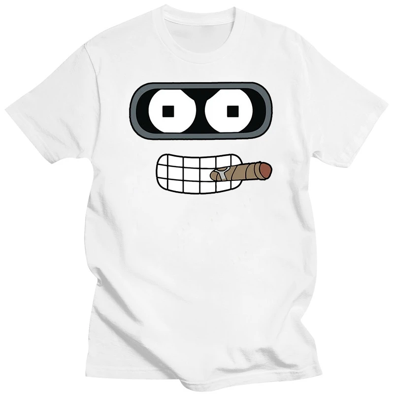 Bender Face T-Shirt Boys Black Face Robot Cigar Full-Figured Tee Shirt