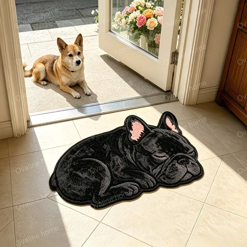 VIKAMA Animal Shaped French Bulldog Rug Non‑Slip Decorative Floor Mat For Bedroom Entryway Pet Lover Home Decor