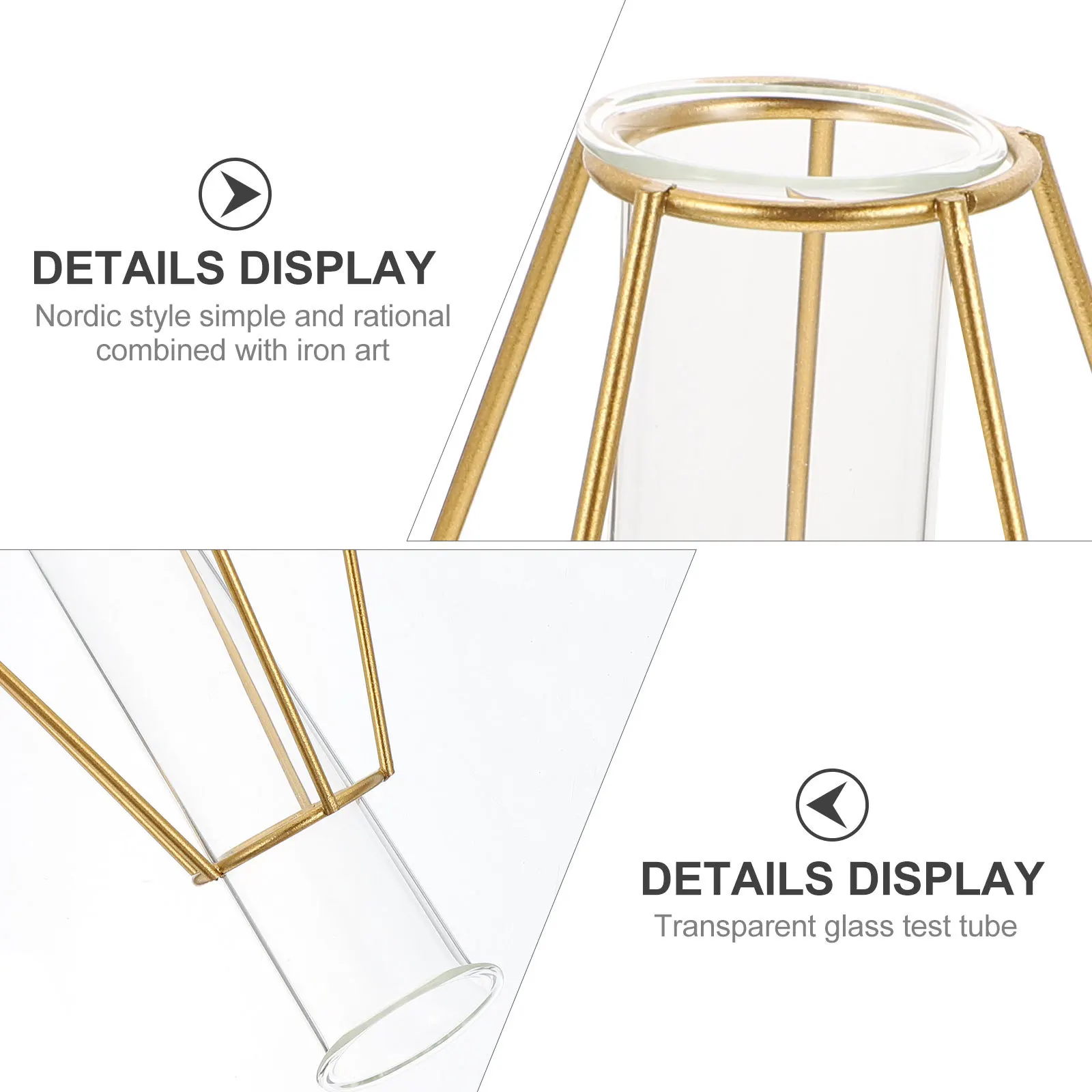 

Glass Tube Hydroponic Vase Geometric Iron Art Bracket Container for Indoor Decoration Glass Plant Tube Planter