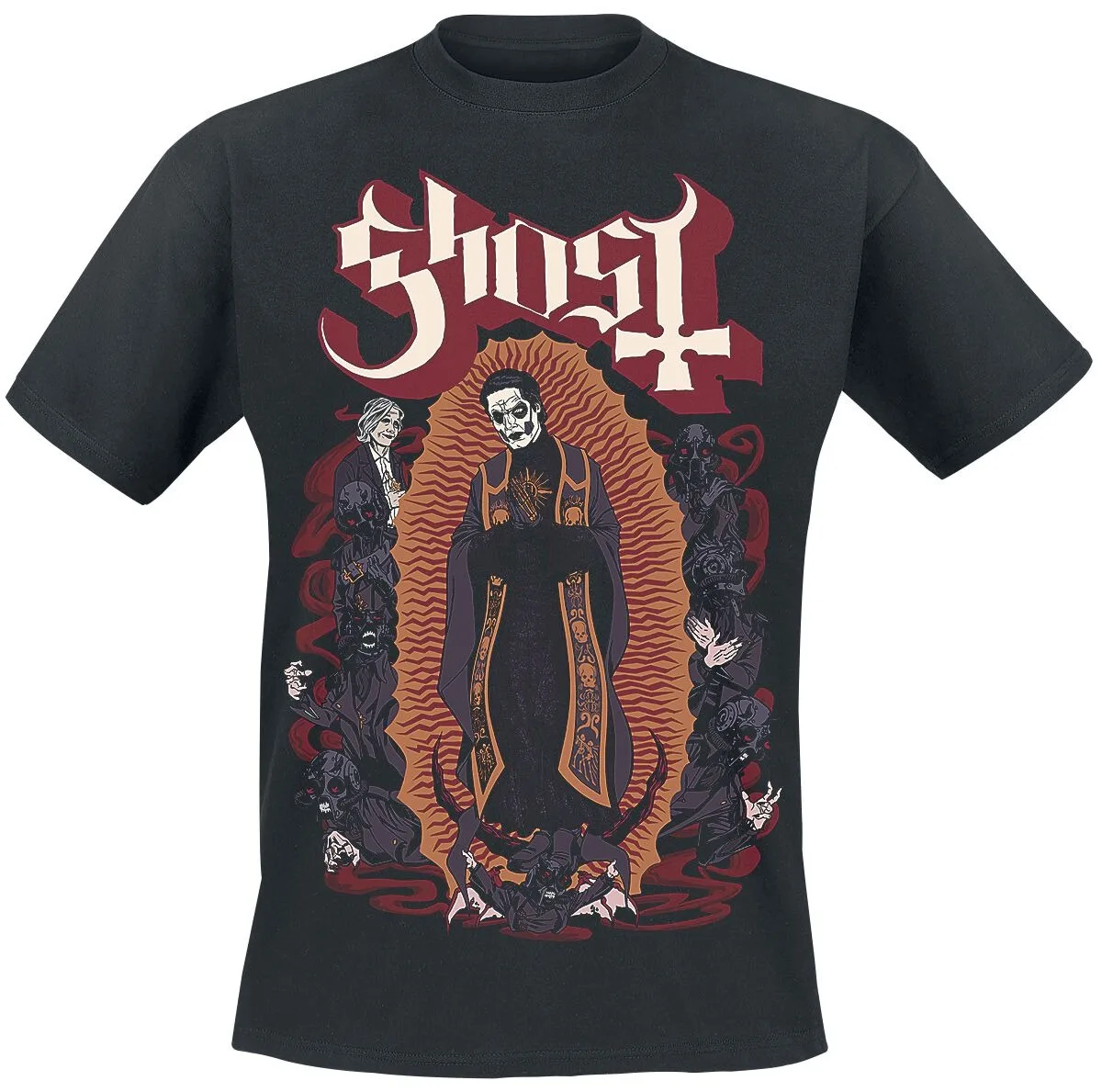 Ghost Papa Emeritus & Nameless Ghouls Print T-Shirt, 100 % Baumwolle, Unisex, Heavy Metal, satanisches Thema, Streetwear, lässiges Grafik-T-Shirt