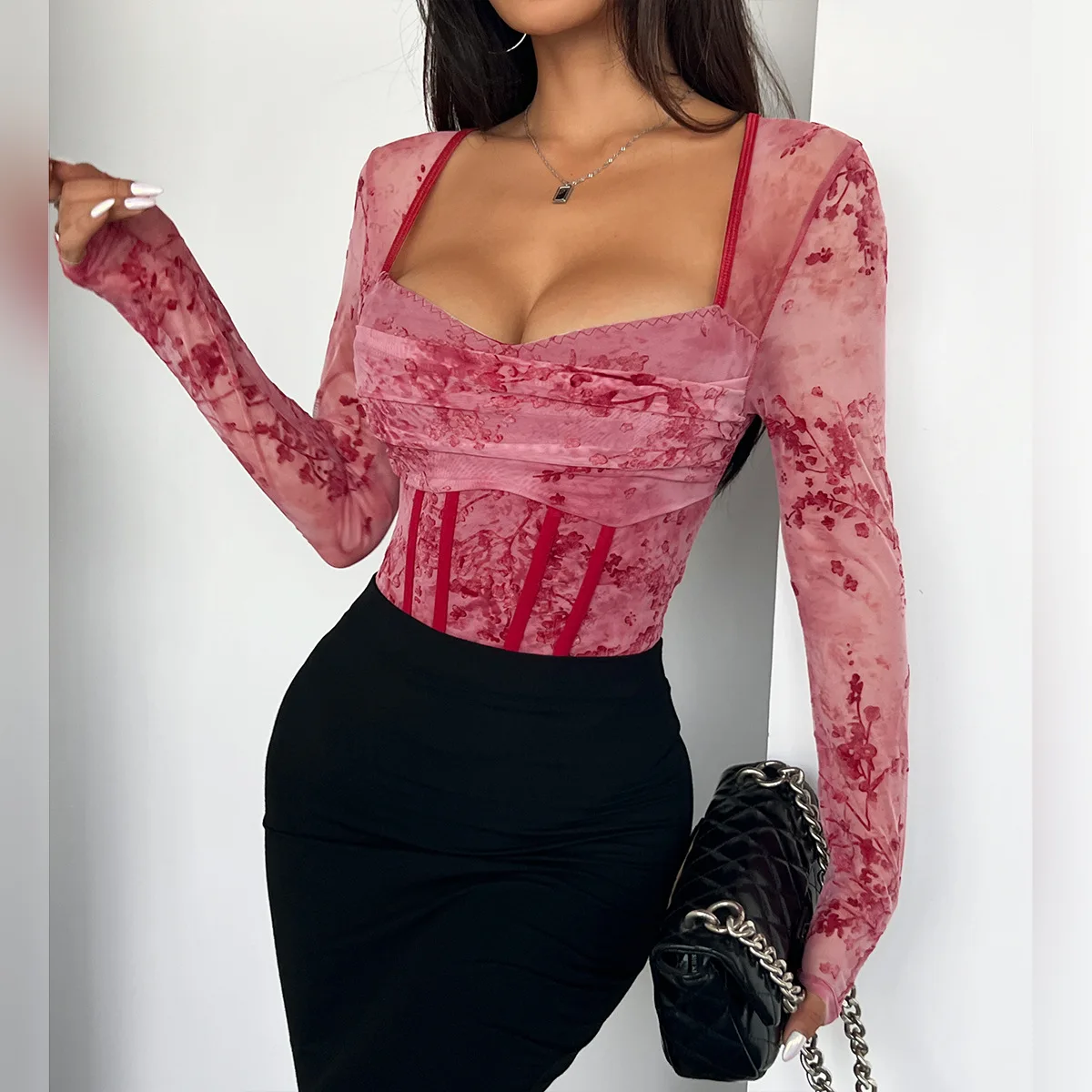 2025 nieuwe Europese en Amerikaanse herfst Kerst straat visgraat kleur vrouwen lange mouwen sexy spice onesie 60943