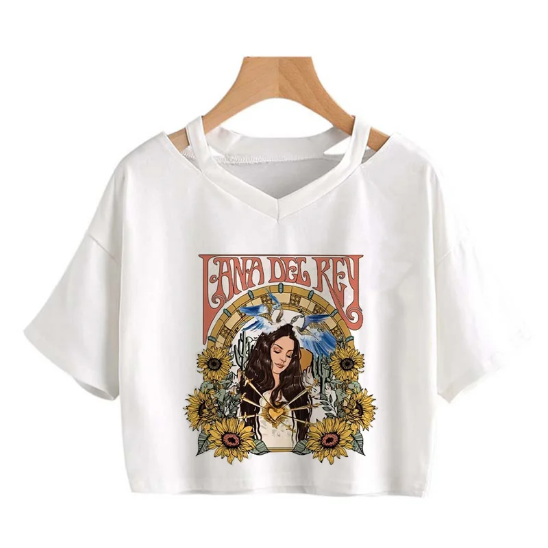 Singer Lana Del Rey Ldr Sailing Cropped T-Shirt Women 2000s Gothic Crop Tops Harajuku Graphic Tee Shirt Mange Y2k Tshirt Femme