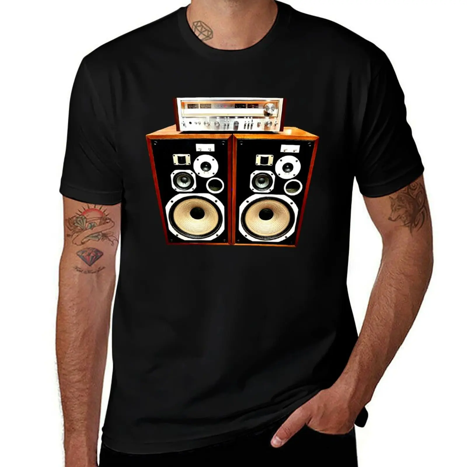 Vintage Stereo Receiver and Speakers, Audiophile, Hi Fidelity T-Shirt man t shirts for men casual T-Shirt