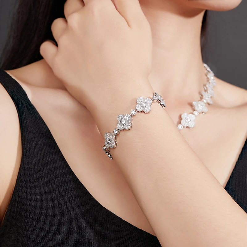 

S925 Silver Moissanite Clover Necklaces 6~7.5inch Full Diamonds HipHop Style Jewelry Personalized customization Valentine's Day
