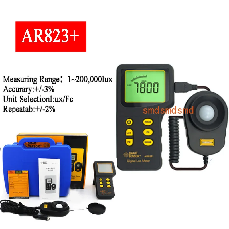 

SENSOR AR823+ Digital Lux Meter Luxmeter Measuring Range 1~200.000 Lux Light Meter Llluminometer Photometer Lux/FC Tester