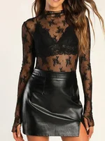 Chemise en dentelle florale pour femmes, manches longues, Sexy, chemises à bascule en maille, col montant, T-Shirt, pull, nouvelle collection printemps automne 6