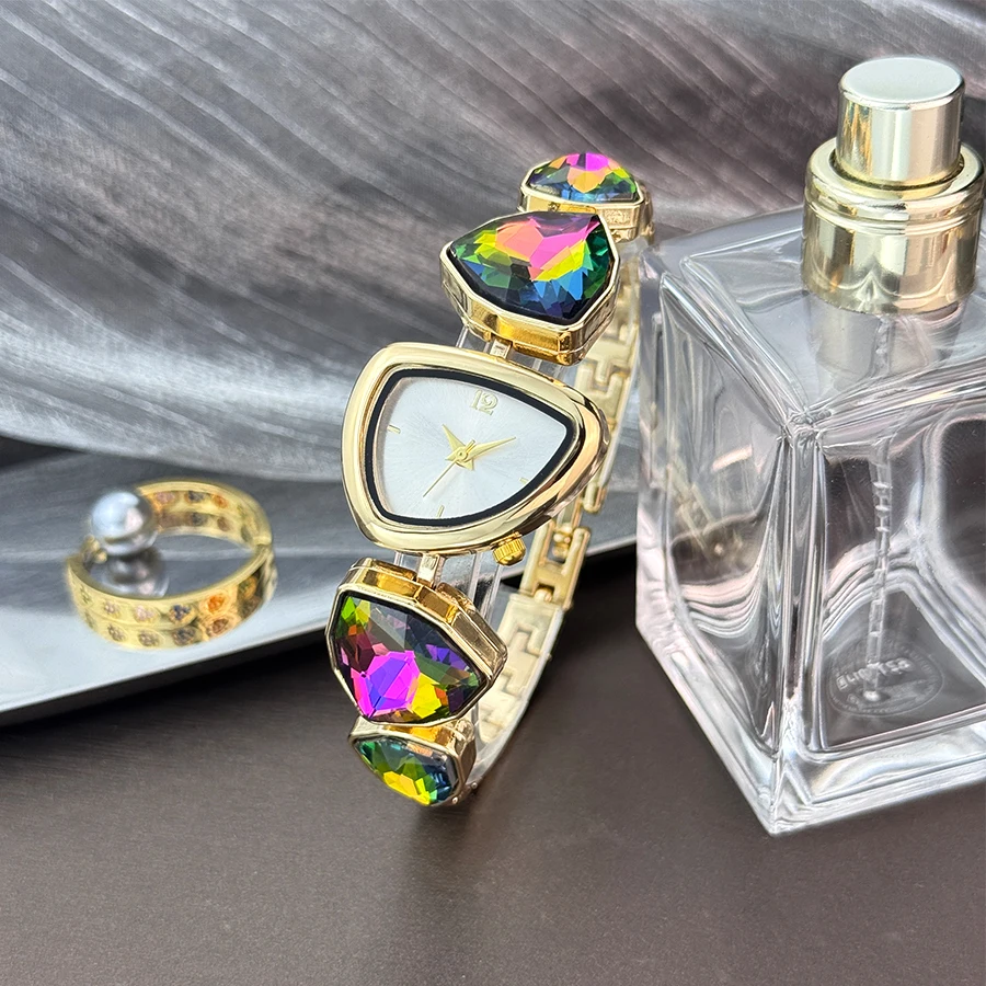Women's irregular shape large sparkling special-shaped rhinestone simple sun pattern dial Fashion trend avant-garde quarts watch