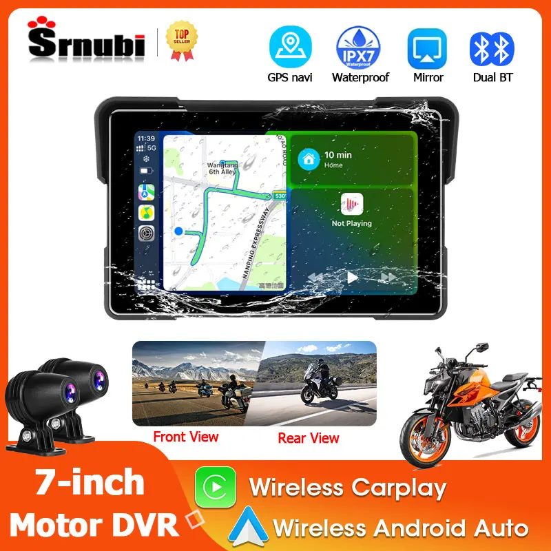 Srnubi 2K / 1080P Motorcycle Wireless CarPlay Android Auto Touch screen GPS Navigation Dual Bluetooth Voice Control TPMS Sensor