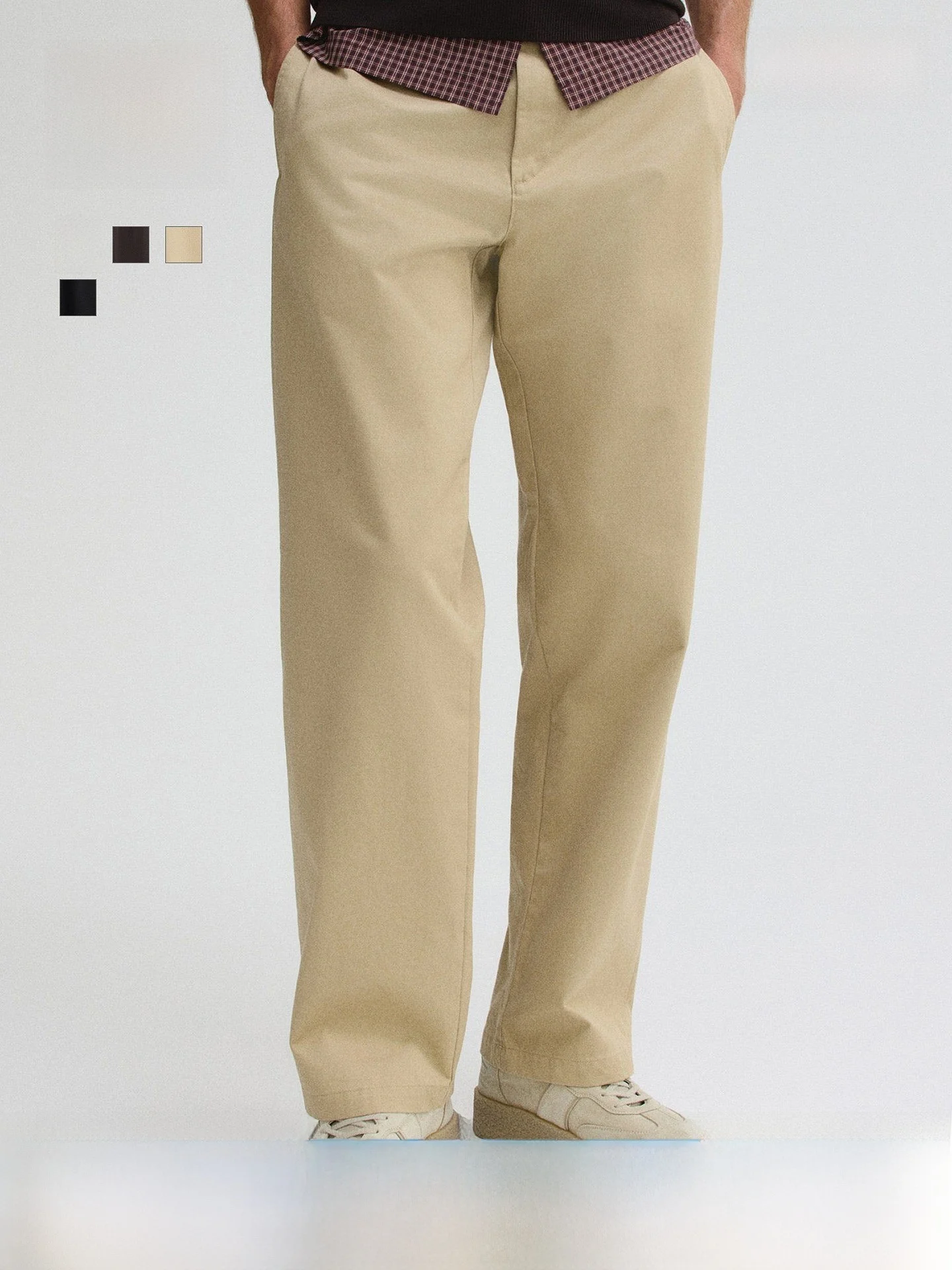 

H&M Men's Casual Pants Soft Cotton Straight Leg Busin Commute Trousers Comfortable Daily Wear Youth Faion