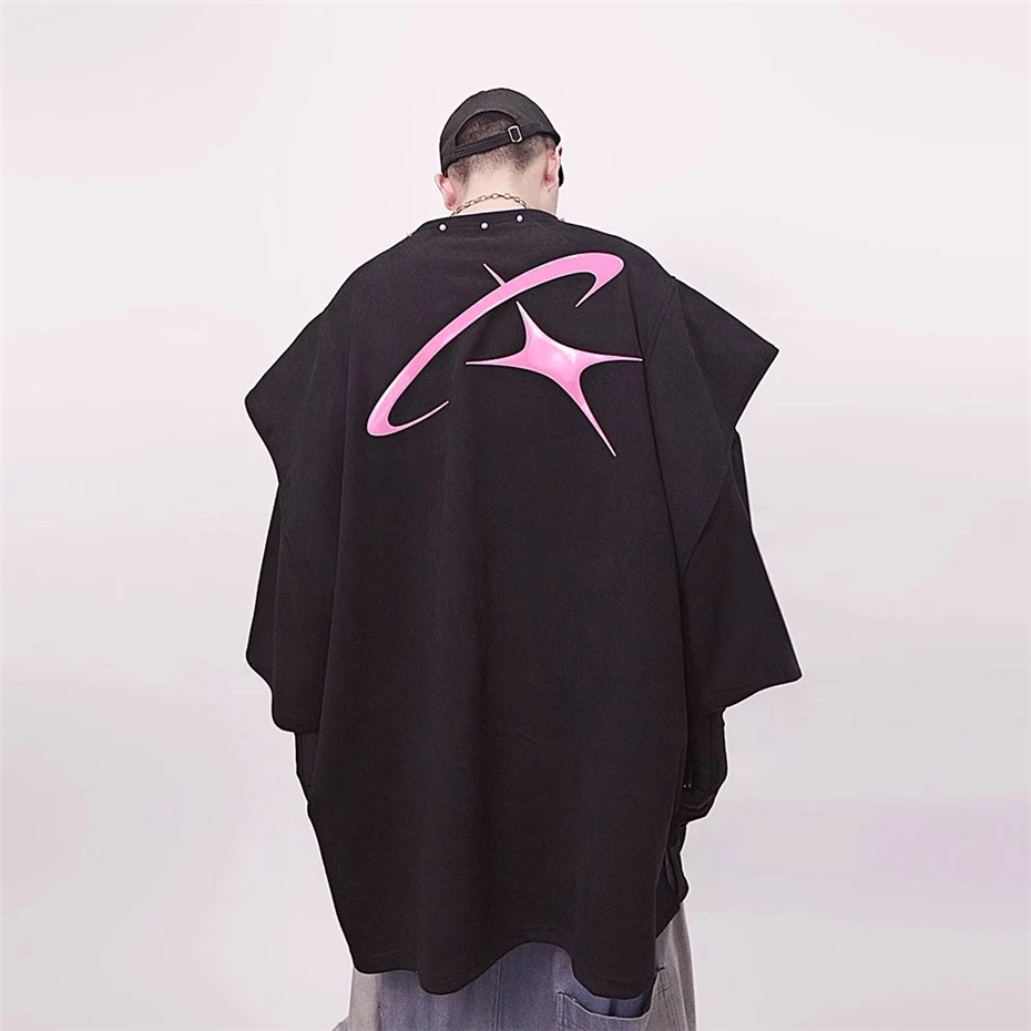 Stars Print T Shirt Mens Streetwear Hip Hop Punk Short Sleeve T-shirts Oversized Harajuku Vintage Loose Casual Tees Tops