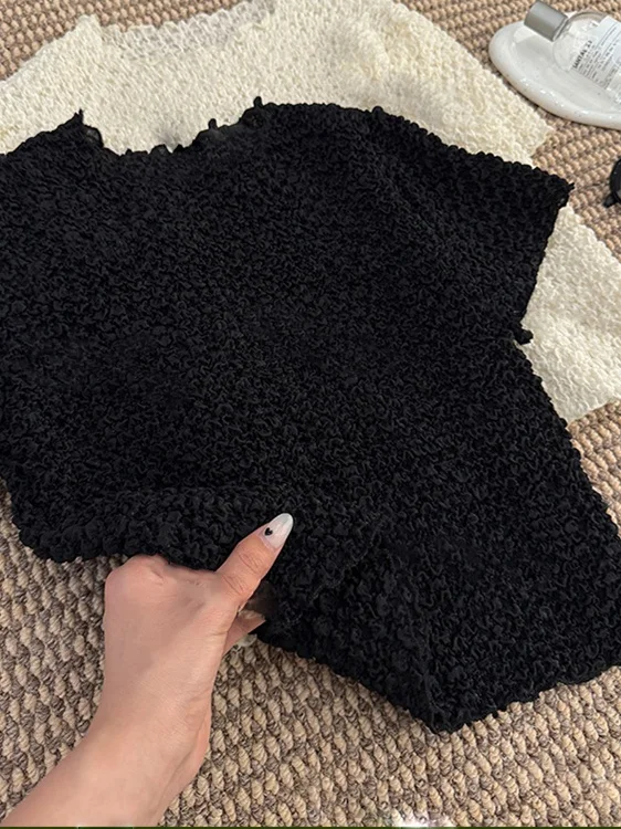 T-shirt a bolle di nuovo design estivo da donna con strato base dimagrante allentato Top rotondo Ne ort Sve T-shirt lavorata a maglia