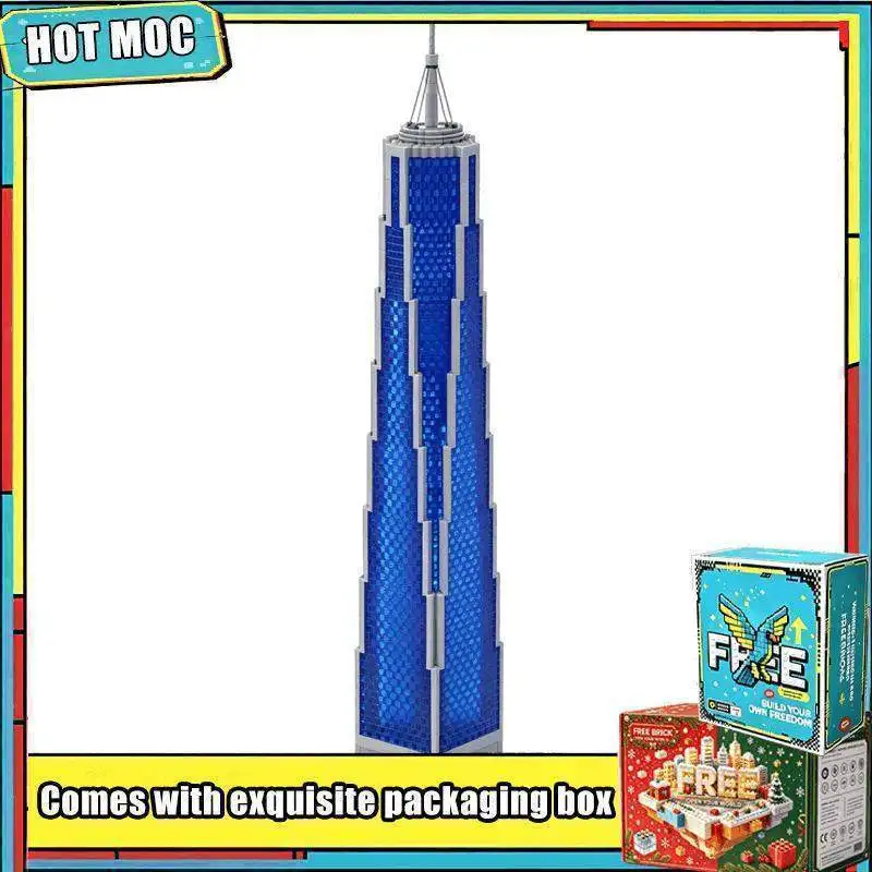 3911 PCS Blue Glass Sky Tower Model MOC Building Blocks Set Modern Landmark Skyscraper Architecture DIY Assembly Display Gifts