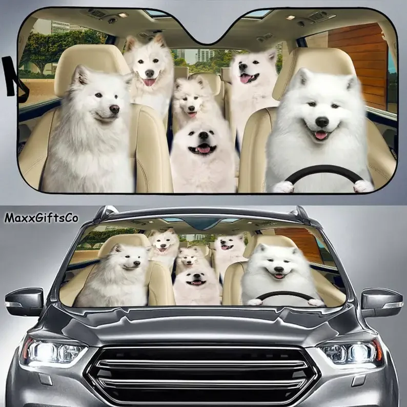 Samoyed Car Sun Shade, Samoyed Windshield, Samoyed Family Sunshade, Dog Car Accessories, Car Decoration, Gift For Dad