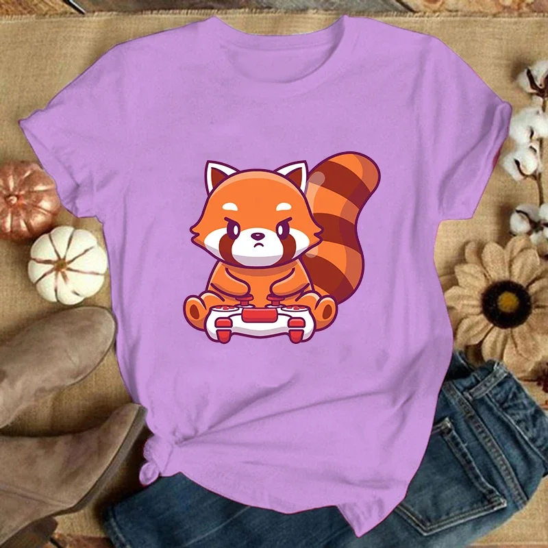 (Premium T-shirt)Red Panda Games T-Shirt Women Fashion Harajuku T Shirt Summer Cool Short Sleeve Hip Hop Top Tee