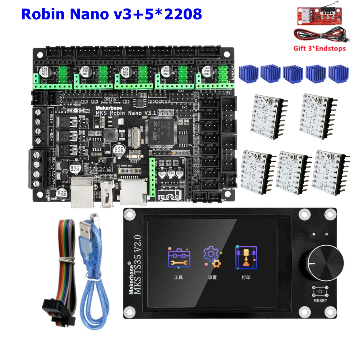 MKS Robin Nano V3 Control Board 3D Printer 32 bit controller kit TS35 touch screen display MAKERBASE Robin motherboard