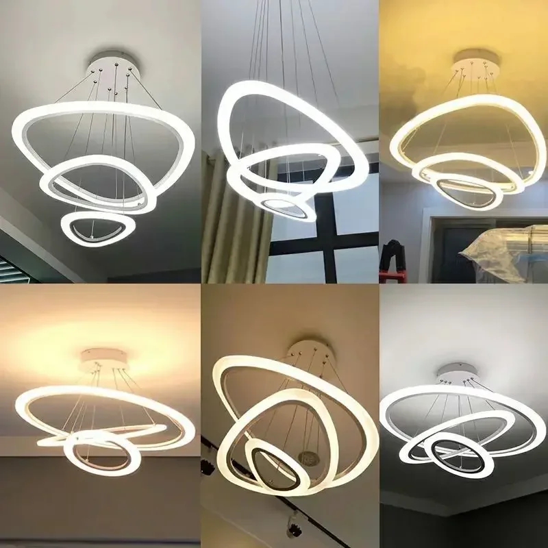 Modern Acrylic New Shaped Dining Pendant Chandelier for Living Room Dining Room Circle Rings LED House Ceiling Lighting Fixtures