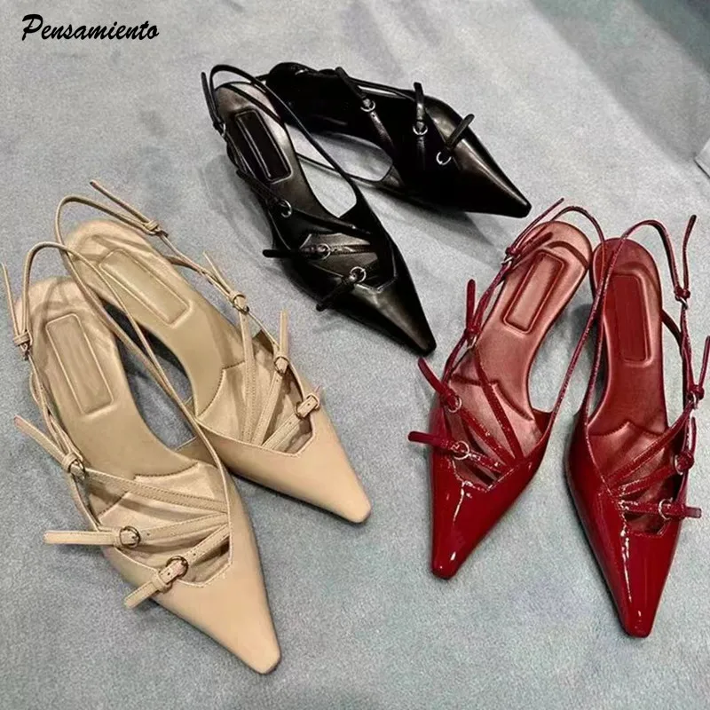 Modne lakierowane skórzane kwadratowe noski damskie czółenka seksowne wąskie paski Slingbacks 6cm wysokie obcasy elegancka wiosenna letnie damskie