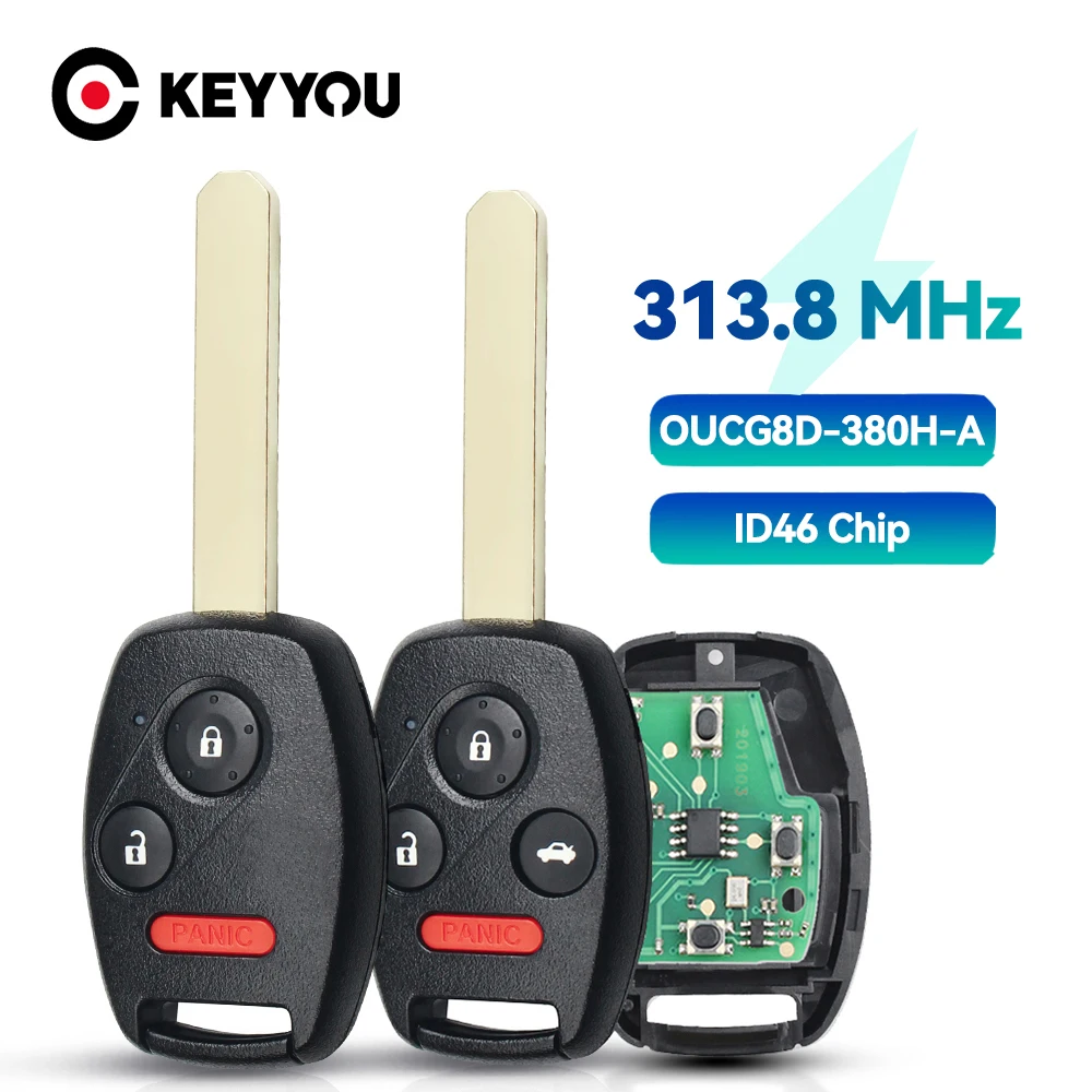 KEYYOU OUCG8D-380H-A 313.8mhz Car Remote Key Fob For Honda Accord 2003-2007 ID46 chip Complete Remote Key
