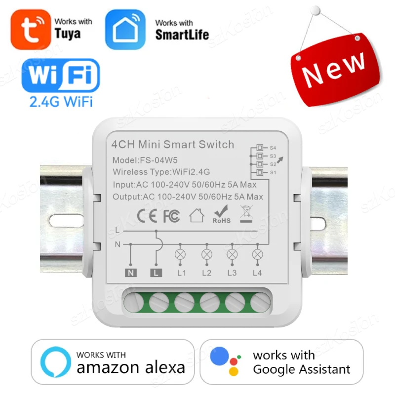 

Tuya Wifi Smart Switch Module 1/2/3/4 Gang Automation DIY Breaker Support 2 Way Control Smart Life Works with Alexa Google Home