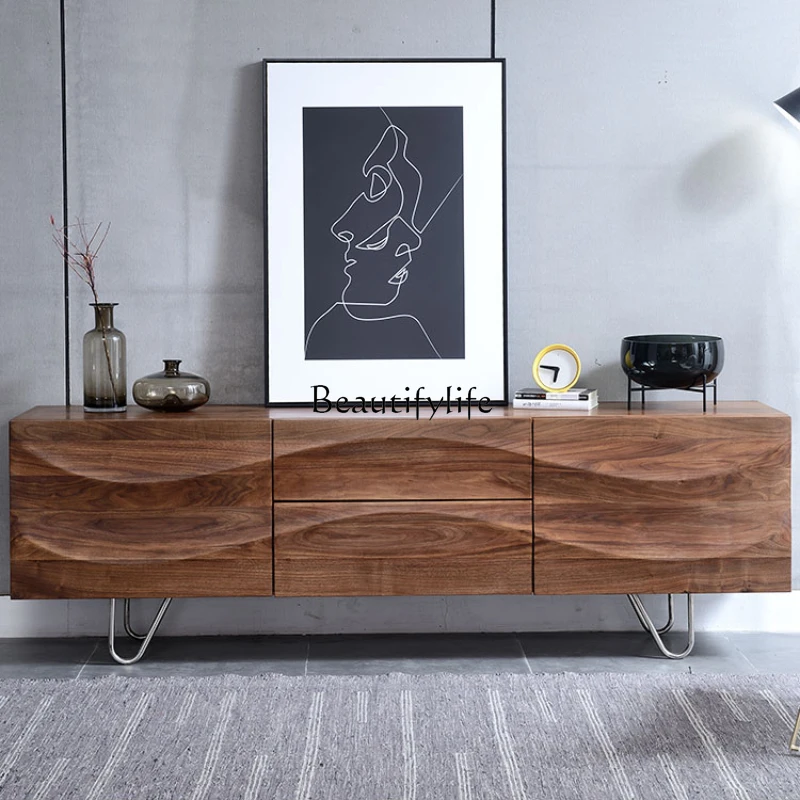 

Nordic TV Cabinet Solid Wood Heightened Floor Cabinet Modern Simple and Light Luxury Black Walnut