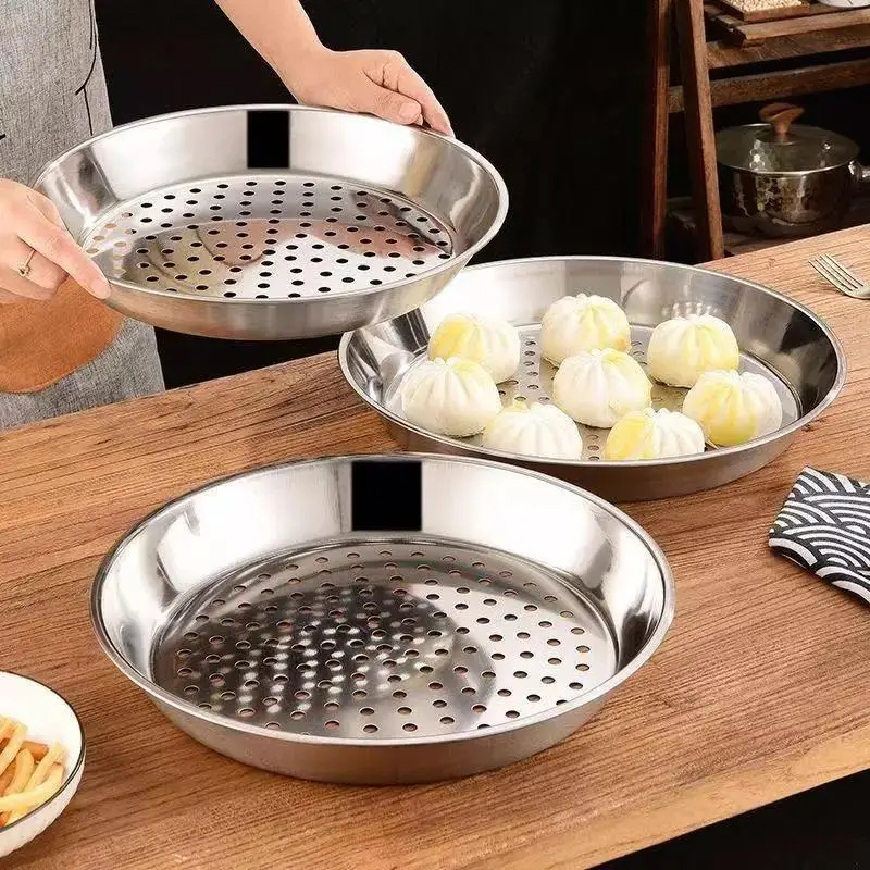 Stainless Steel Round Thickened Tray Steaming Tray Steaming Rack Suitable Steamer Round Stainless Steel Cooking Tray Household