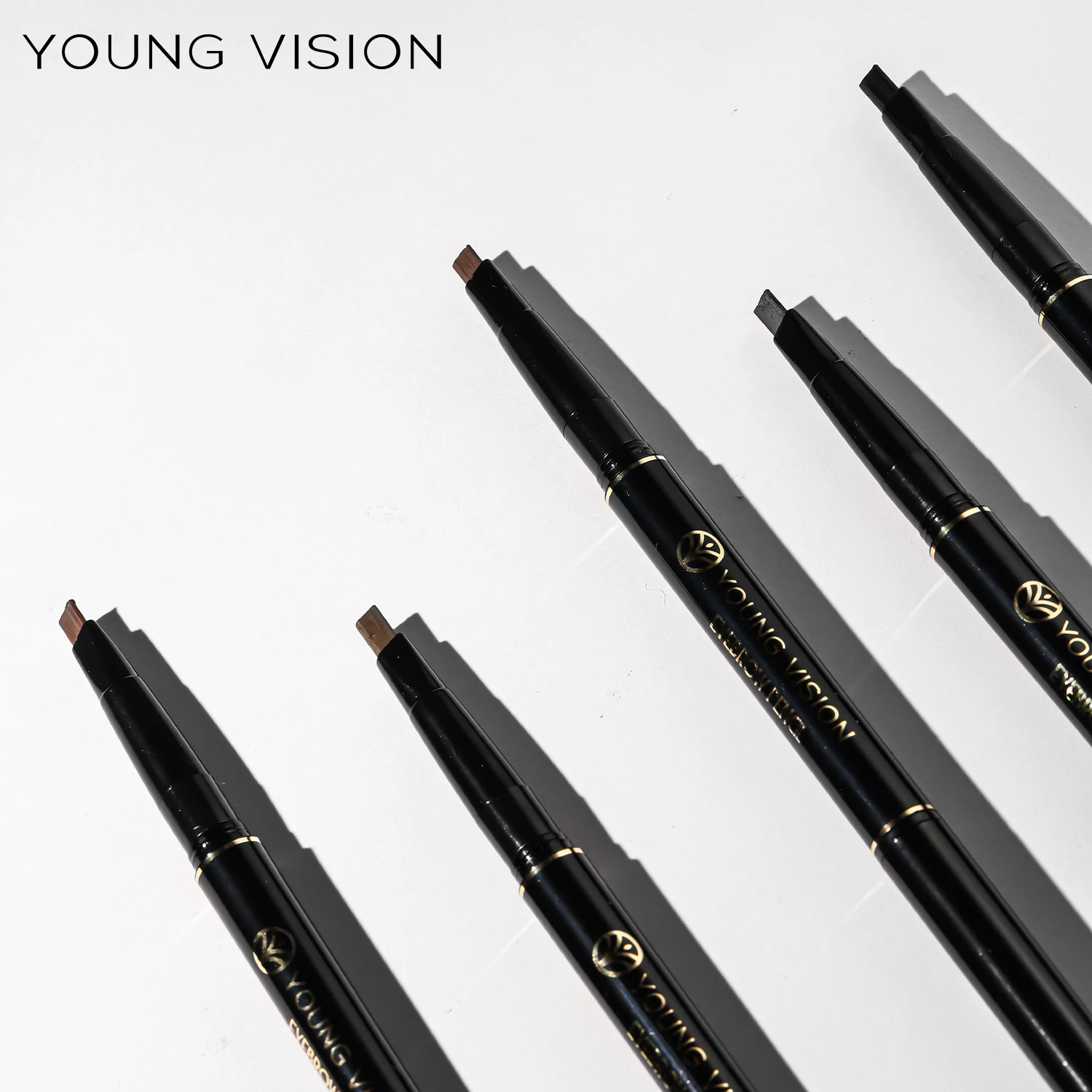 YOUNG VISION Five-Color Spiral Eyebrow Brush & Pencil Dual-Ended Twist-Up Waterproof Smudge-Proof Triangular Eyebrow Pencil