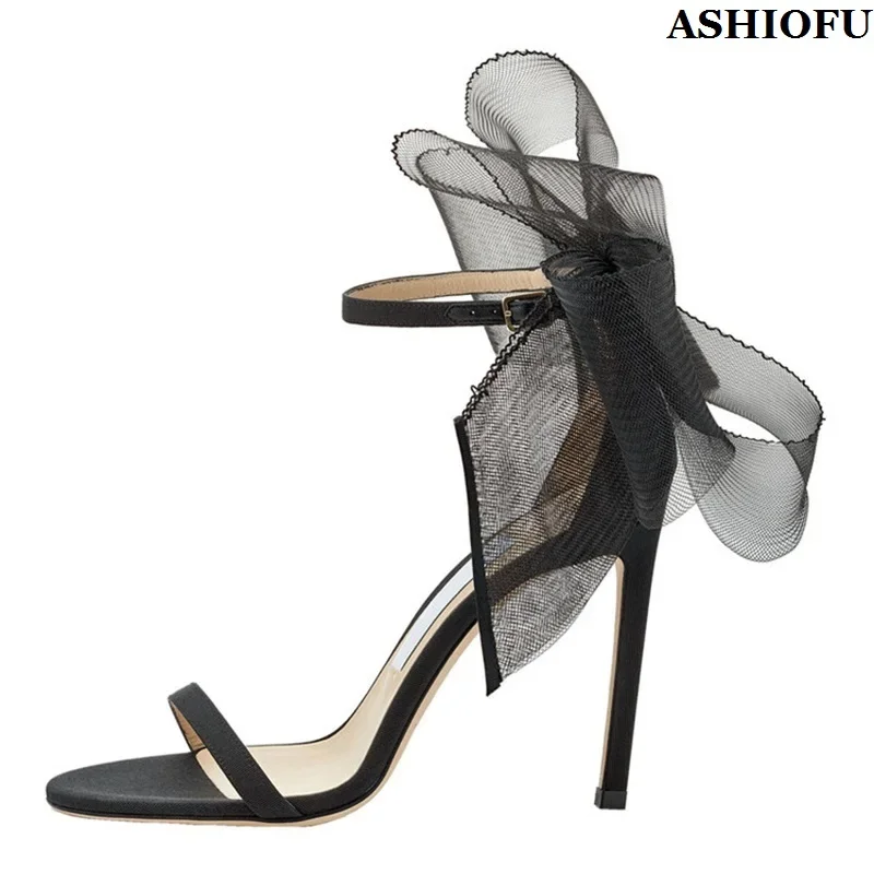 Ashiofu-女性のための手作りのハイヒールサンダル、新しいクラシックスタイル、バックルストラップ、レースデコ、夏のセクシーな靴、イブニングファッション、ウエディングシューズ