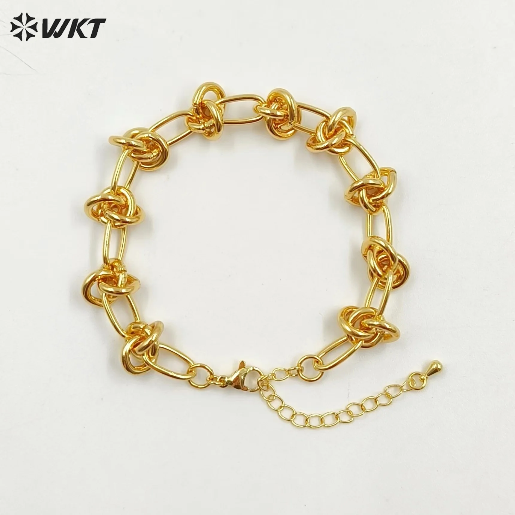 

WT-JF338 Supper Hot 18k real gold plated Yellow brass big metal chain Bracelet locomotive style knotted chain women bracelets