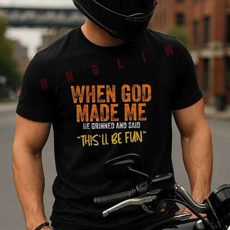 

God Created Me With A Smile Moto T-Shirt Fashion Men And Women Aesthetic High Quality Cotton Tees